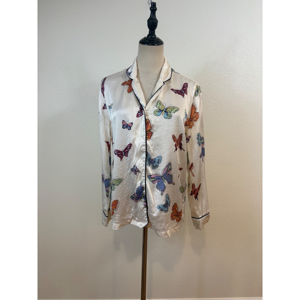 Nick & Nora Pajama Set Womens S Ivory Butterfly 100% Silk Sleepwear Coquette - Picture 5 of 15